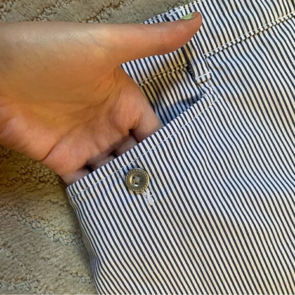Karen Scott Cotton Capri Vertical Striped Blue and White Pants - Picture 3 of 6
